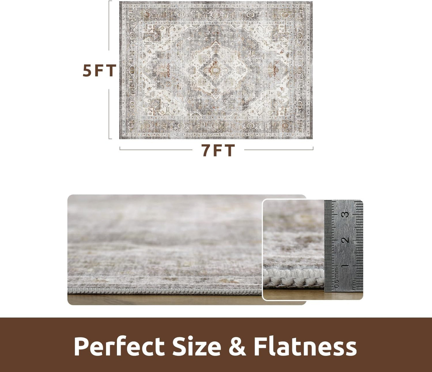 AMOAMI-Area Rug 5X7 Rugs for Living Room-Vintage Soft Grey Rugs for Bedroom-Non Slip Carpet-Machine Washable Rug for Dining Room Living Room Bedroom Office Under Table