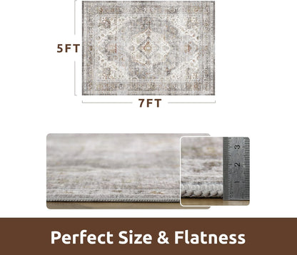 AMOAMI-Area Rug 5X7 Rugs for Living Room-Vintage Soft Grey Rugs for Bedroom-Non Slip Carpet-Machine Washable Rug for Dining Room Living Room Bedroom Office Under Table