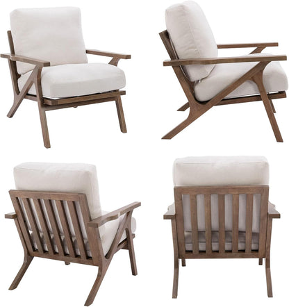 HNY Mid Century Modern Accent Chairs Set of 2, Farmhouse Linen Upholstered Armchair for Living Room, Bedroom, 23'' Seat Wide Retro Leisure Reading Chair Slipper Chair with Wood Frame, White