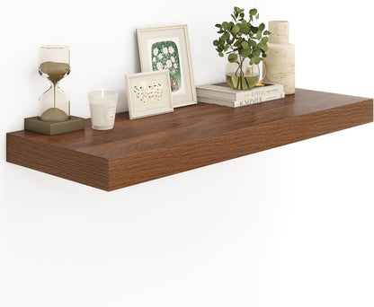 Heimlove Walnut Bathroom Shelves Floating Shelves for Wall Shelf Over Toilet Long Wall Mounted Modern Farmhouse,48 x 12 Wall Shelves with Invisible Brackets for Living Room, Kitchen, Bedroom