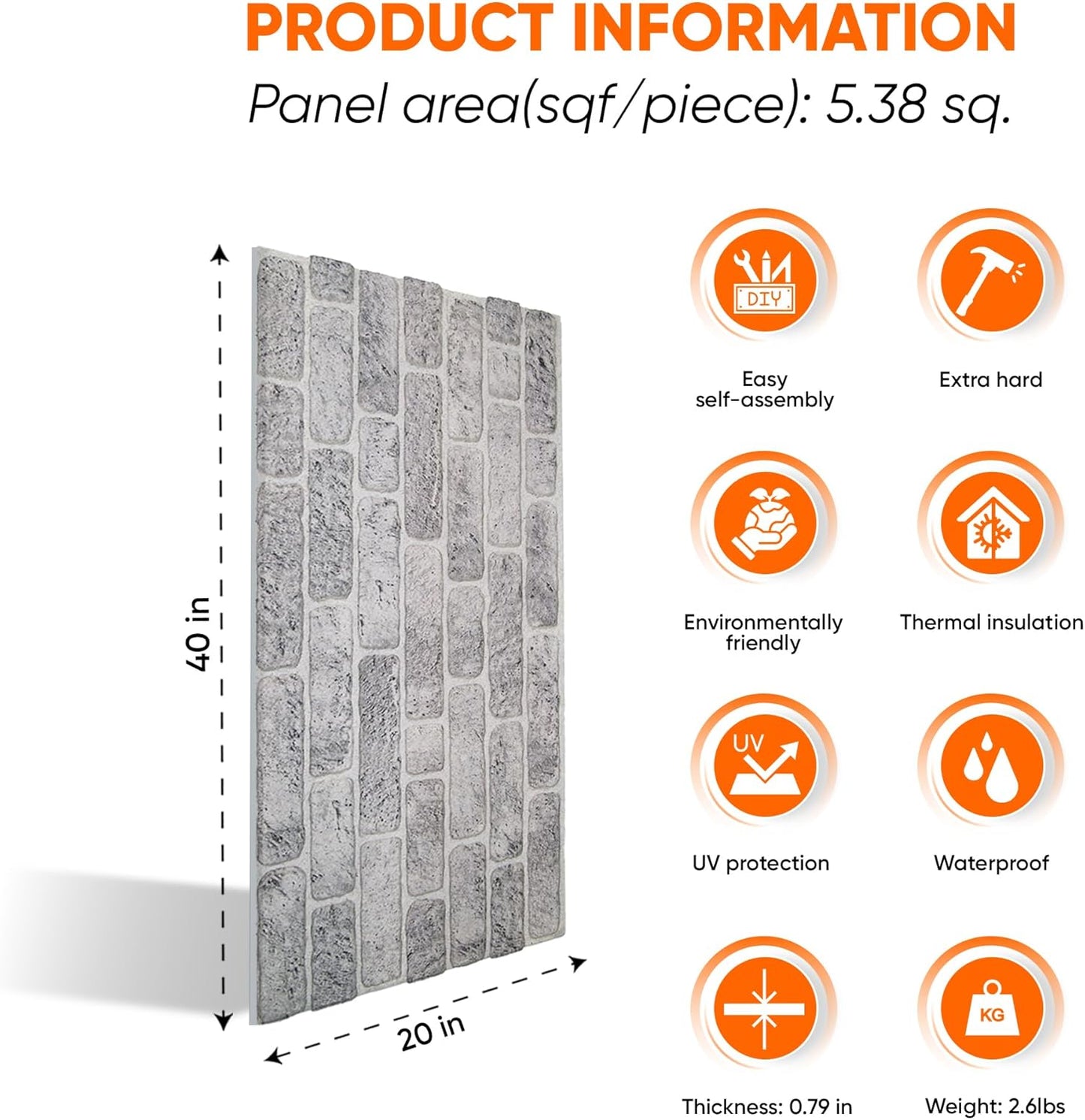 IZODEKOR 3D Wall Panels Brick Effect - Cladding, Stone Look, Styrofoam Facing for Living Room, Kitchen, Bathroom, Balcony, Bedroom and Back of Counter | White Grey (3 Piece Panel) | Covers 16 sq ft