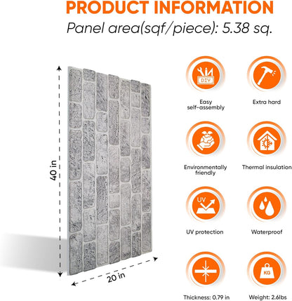 IZODEKOR 3D Wall Panels Brick Effect - Cladding, Stone Look, Styrofoam Facing for Living Room, Kitchen, Bathroom, Balcony, Bedroom and Back of Counter | White Grey (3 Piece Panel) | Covers 16 sq ft