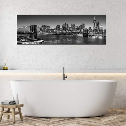 Biuteawal - Black and White Brooklyn Bridge Canvas Wall Art New York City Picture Print Manhattan Night Skyline Painting on Canvas Modern Home Office Wall Decoration Ready to Hang