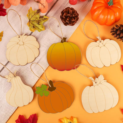 24 PCS Unfinished Wooden Fall Crafts, Pumpkin Shaped Hanging Ornaments DIY Wood Craft Cutouts for Fall Home Decor (Pumpkin)