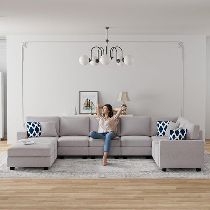 L Lengend Vansen Modular Sectional Sofa U Shaped Couch with Ottoman Modern Reversible Corner Sectional Couch for Living Room (Light Grey, U Shaped Sofa-5)
