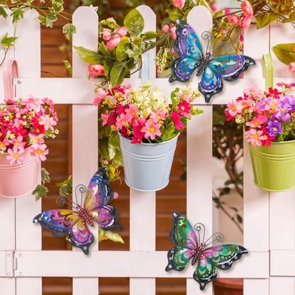 3 Pack Metal Butterfly Wall Art Outdoor Decor, Butterflies Spring Wall Sculpture Hanging Metal Wall Decorations for Garden, Patio, Fence, Yard, Living Room, Bedroom