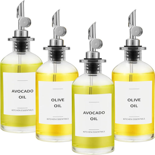 Olive Oil Dispenser Bottle - Includes 55 Kitchen Essential Labels - Cooking Oil Bottles for