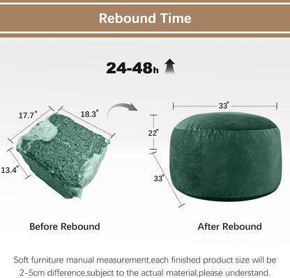 Bean Bag Chairs for Adults - Memory Foam Furniture BeanBag Chair - Kids/Teens Sofa with Soft Micro Fiber Cover - Round Fluffy Couch for Living Room Bedroom College Dorm - 3 ft, Green