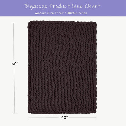 Bigacogo Chunky Knit Throw Blanket for Couch, 40x60 inches, 100% Hand Knitted with Thick Jumbo Chenille Yarn, Cozy Soft Large Rope Knot Cable Crochet Blankets for Sofa Bed Living Room, Chocolate