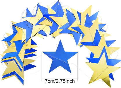Patelai Glitter Star Garland Banner Decor 130 Feet Star Hanging Bunting Banner Twinkle Backdrop for Homecoming Classroom Wedding Birthday Halloween Christmas Party Supplies(Blue, Gold)