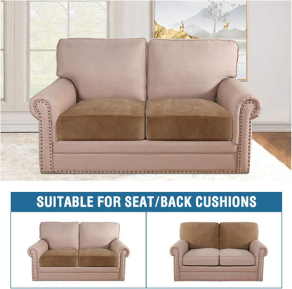 H.VERSAILTEX Velvet Stretch Couch Cushion Cover Plush Cushion Slipcover for Chair Loveseat Sofa Cushion Furniture Protector Seat Cushion Sofa Cover (2 Piece Large Sofa Cushion Covers, Camel)