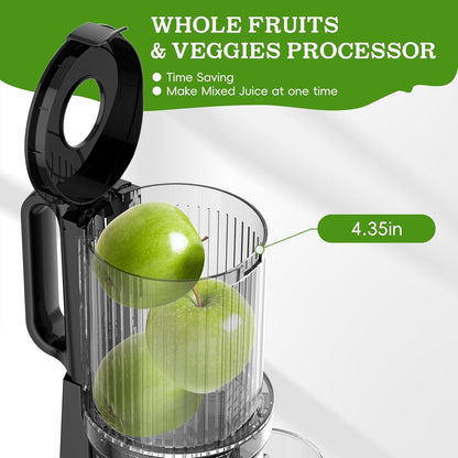 Cold Press Juicer, Juicer Machines with 4.35'' Wide Feed Chute, Stainless Steel Masticating Juicers Easy to Clean, Ergonomic Operational Panel Design, High Juice Yield, Gray Knob