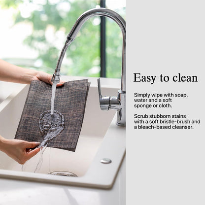 Placemats Set of 6 - Easy Clean Woven Vinyl Placemats for Dining Table, Indoor/Outdoor Place Mats, Washable PVC Table Mats（Black/Brown）