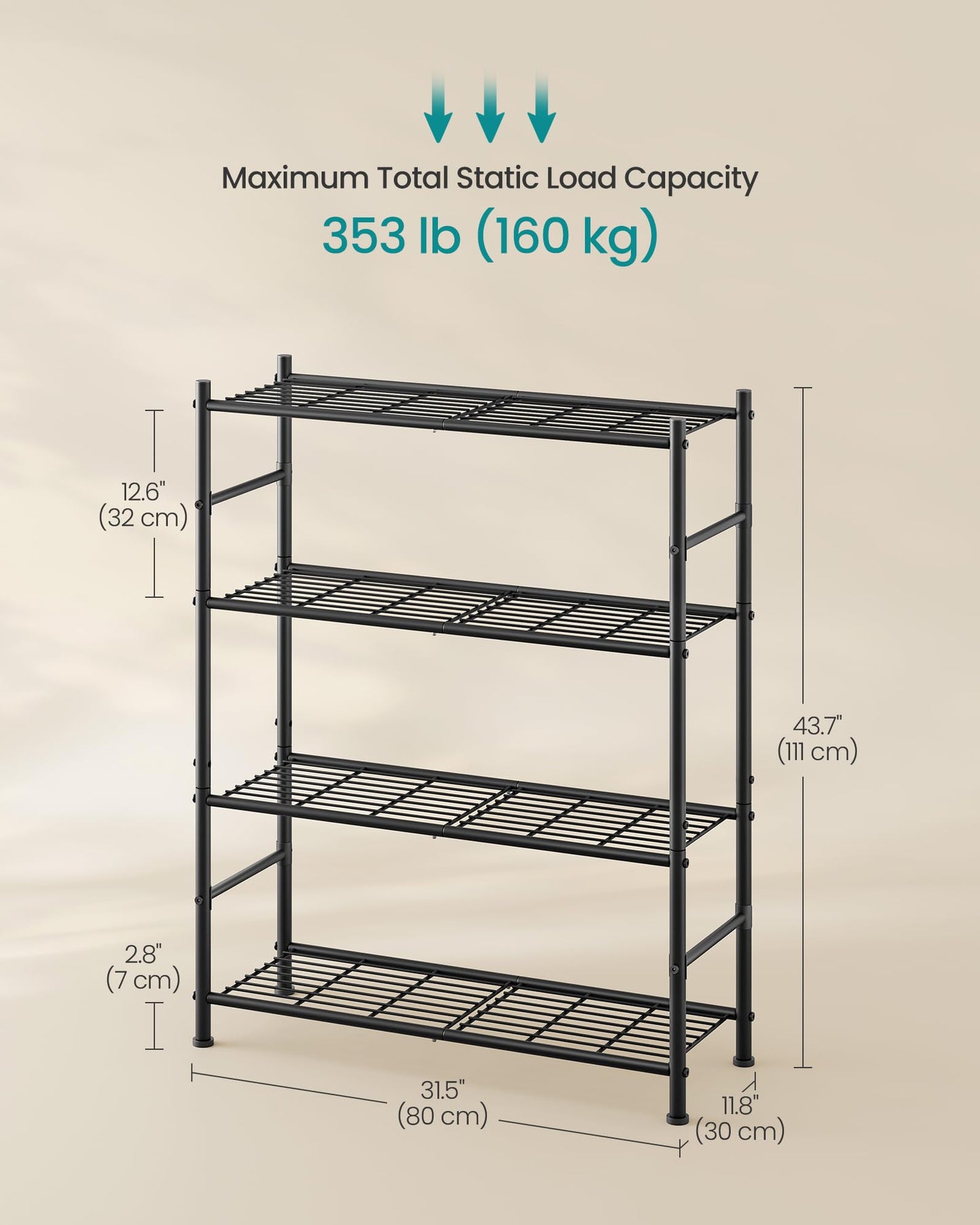 SONGMICS 4-Tier Storage Shelves, Steel Wire Shelving Unit, Easy Assembly Organizer Rack, 31.5 x