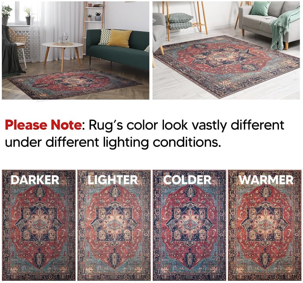 Keen Home Design 6x9 Rug - Machine Washable Area Rug with Non-Slip Backing, Ideal for Living Room, Dining Room, Bedroom - Vintage, Easy Clean, Durable, Low Pile Rug - (6' x 9')