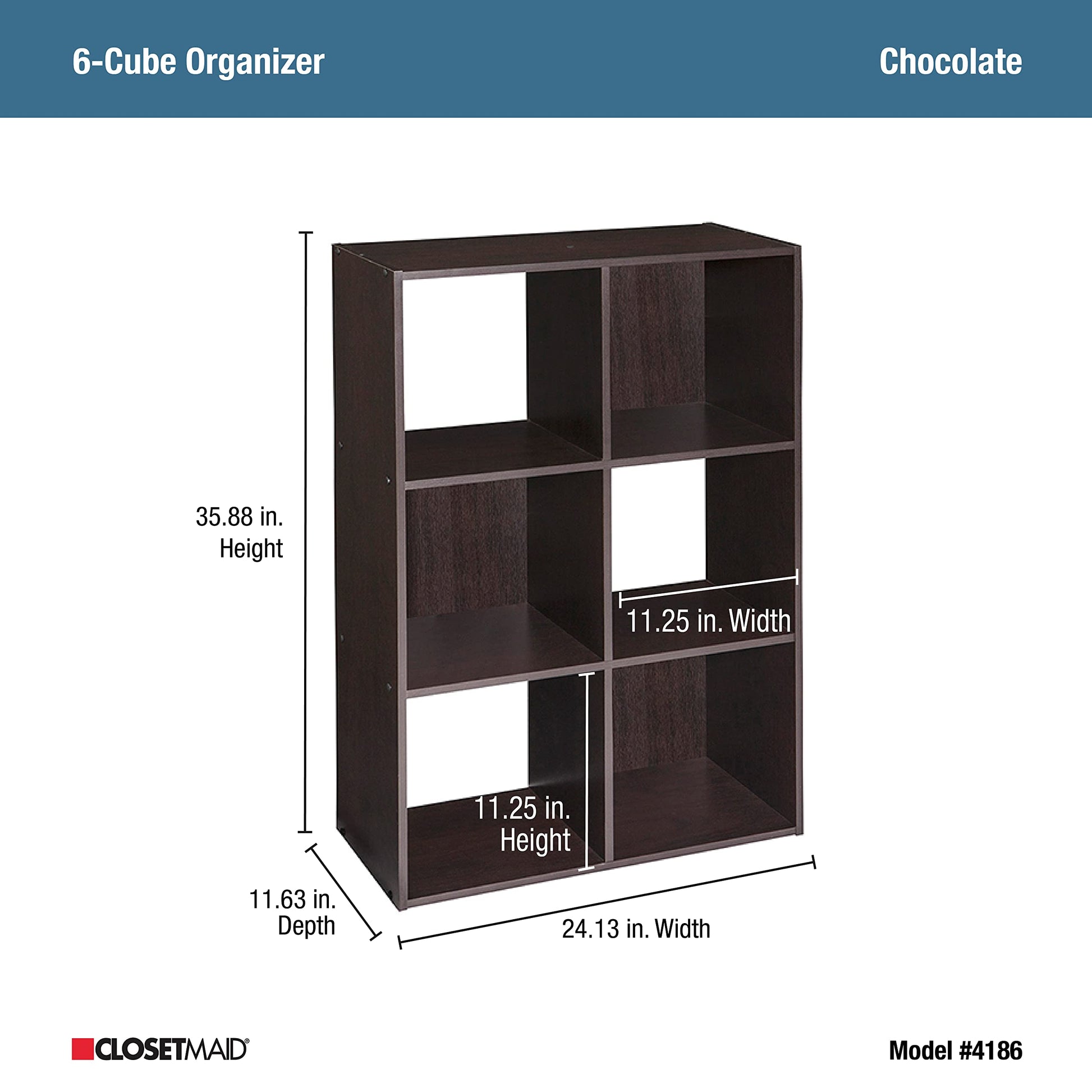 ClosetMaid Cubeicals 6 Cube Storage Shelf Organizer Bookshelf, Stackable, Vertical or Horizontal