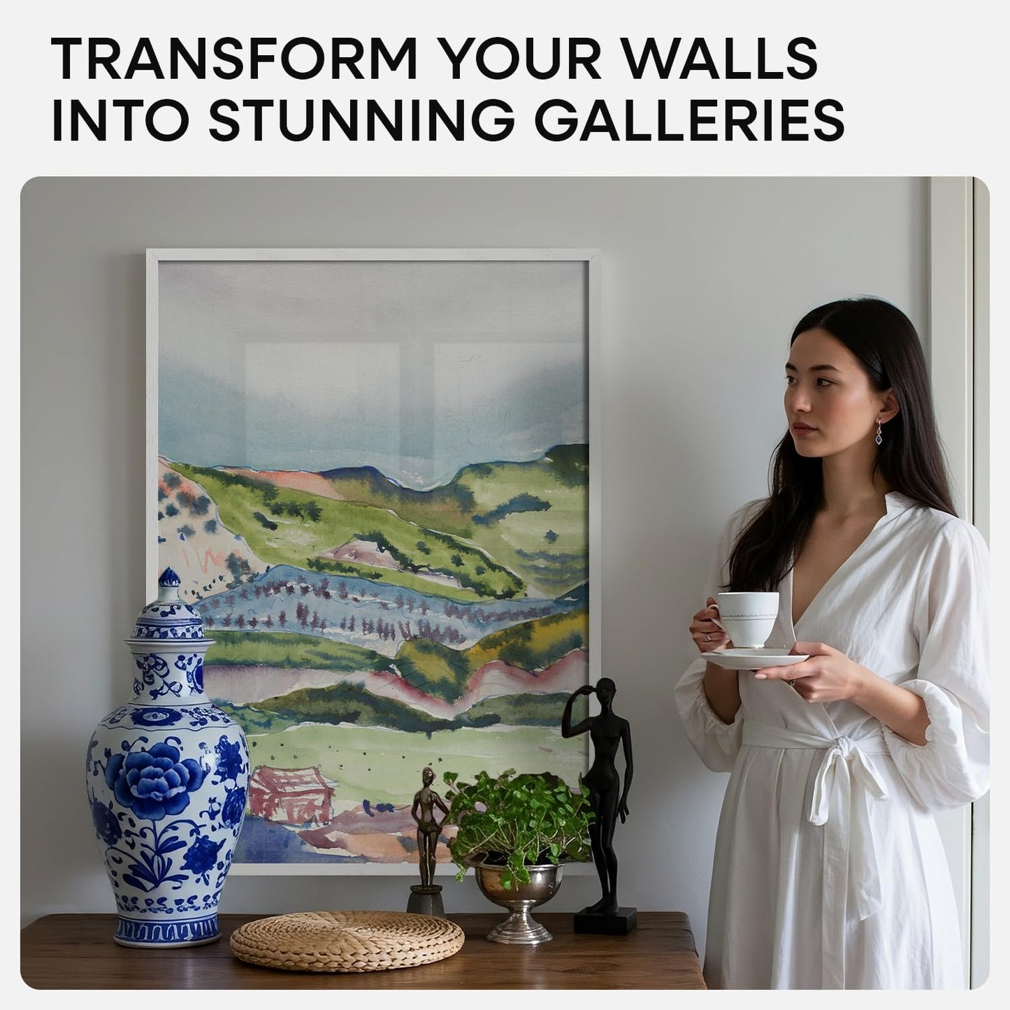 Homeforia 20x28 Picture Frame White, High End Oak 20 x 28 White Wood Poster Frames with Mat 14 by 22 Photo, 20x28 Wooden Frame Matted to 14x22, 28x20 Hanging Frames, Tempered Glass, Wall Kit, Set of 1