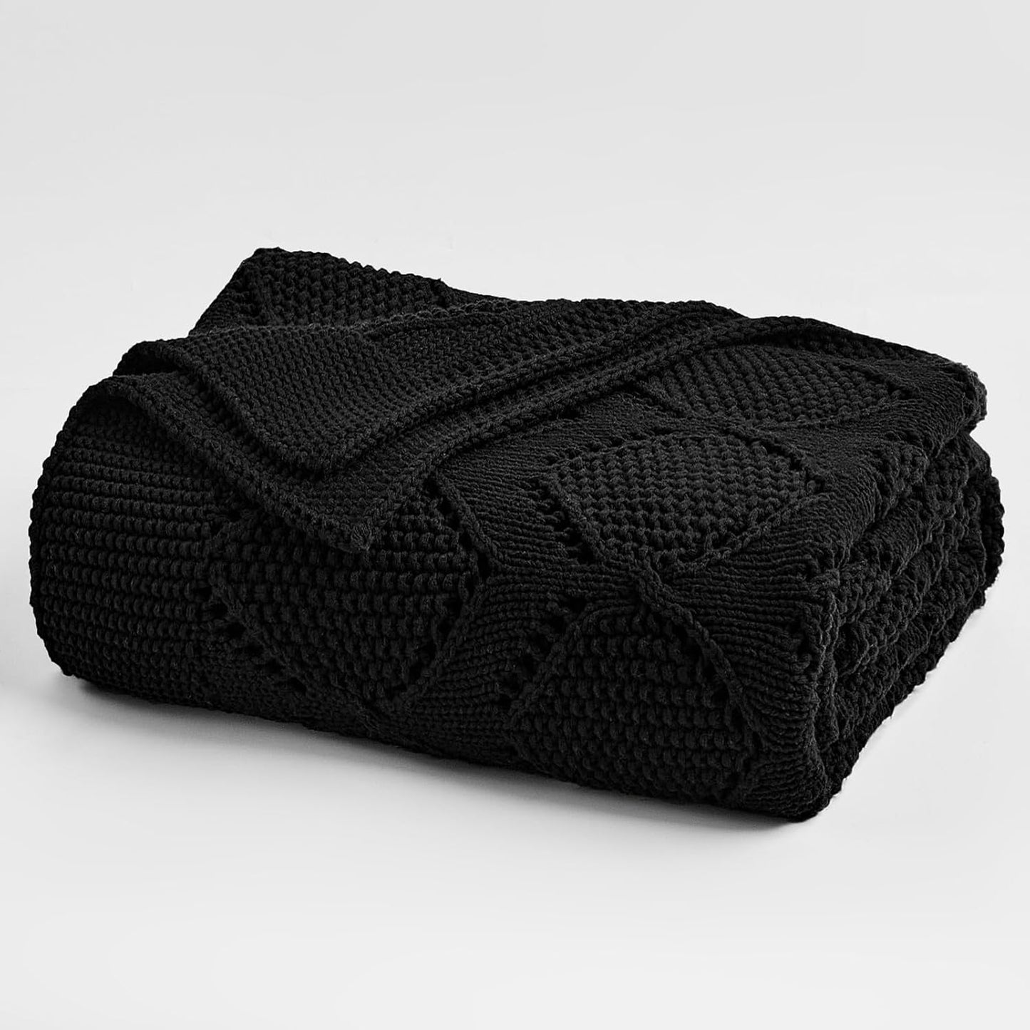 Longhui bedding Chunky Cotton Knit Throw Blanket for Couch, Sofa, Bed, or Chair, Decorative Breathable Fall Cable Knit Blanket 60 x 80 Inches, Large Black