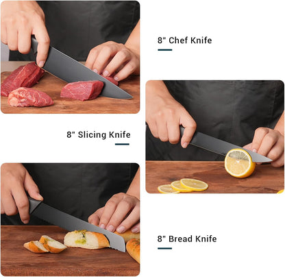 Zhang Xiao Quan Since 1628 15-Piece Kitchen Knife Block Set with Sharpening Steel Knive Set Ergonomic Handle Dishwasher Safe(Black)