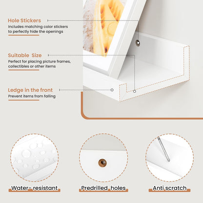 Fun Memories Picture Ledge Shelves Set of 2, 55 Inch Rustic Wall Mounted Floating Shelves with Lip for Home Storage and Décor in Bathroom, Kitchen, Nursery, Bedroom, Living Room, White