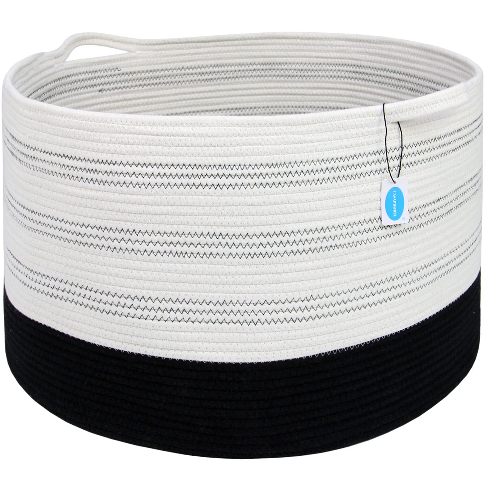 Casaphoria XXXLarge Cotton Rope Basket 22" X 22"X 14" Blanket Basket for Living Room Woven Basket