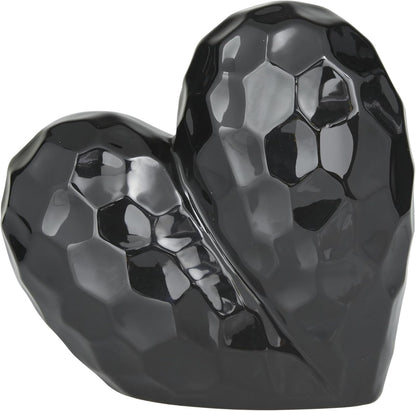 Deco 79 Porcelain Ceramic Heart Decorative Sculpture Dimensional Angled Origami Inspired Home Decor Statue, Accent Figurine 8" x 3" x 8", Black