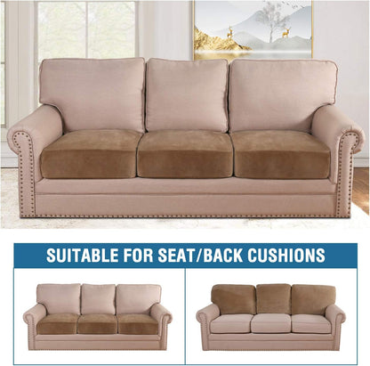 H.VERSAILTEX Velvet Stretch Couch Cushion Cover Plush Cushion Slipcover for Chair Loveseat Sofa Cushion Furniture Protector Seat Cushion Sofa Cover (3 Piece Sofa Cushion Covers, Camel)