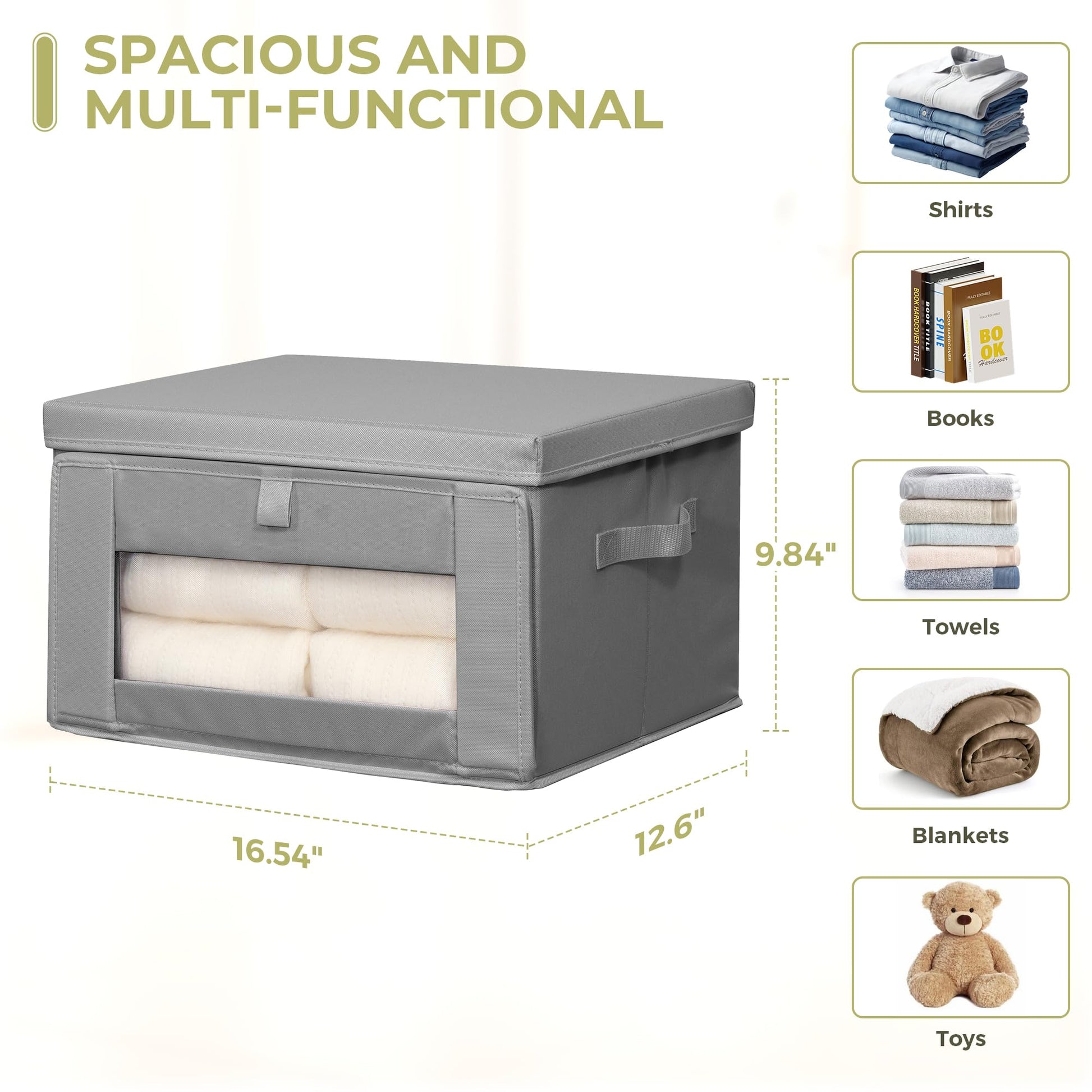 STORAGEIDEAS Thick Fabric Storage Bins with Lids, Collapsible Storage Box Closet Shelf with Clear