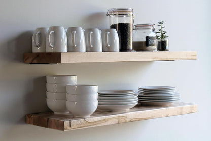 Urban Legacy Deep Floating Shelves | Wormy Maple with Furniture Grade Clear Coat | Low Profile Brackets | Set of 2 (24" x 11" x 2")