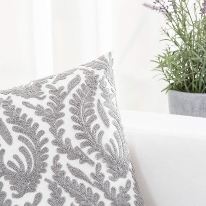 HWY 50 Grey Gray Decorative Throw Pillow Covers 18x18 Inch (1 Piece), Embroidered Cotton Farmhouse Cushion Cover Pillow Case for Sofa Couch Living Room Bed Bedroon, Floral Branches