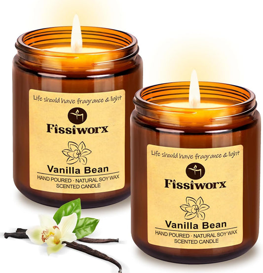Vanilla Scented Candle Set 2 Pack, Candle for Home Scented, Odor Eliminating, Stress Relief