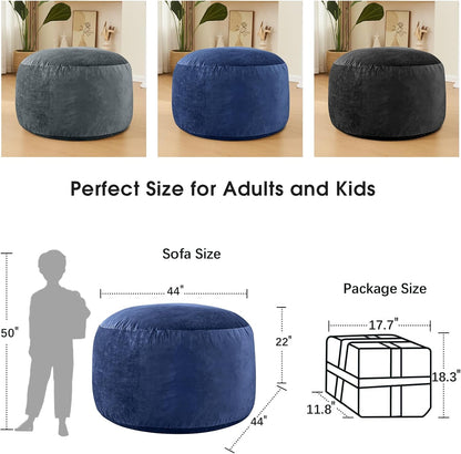 Bean Bag Chairs for Adults - Memory Foam Furniture BeanBag Chair - Kids/Teens Sofa with Soft Micro Fiber Cover - Round Fluffy Couch for Living Room Bedroom College Dorm - 4 ft, Navy