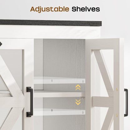 Farmhouse Side Table - 24" Large Night Stand Set 2, Wood Nightstand with Charging Station, Bedside Table with Adjustable Shelf, End Tables Living Room, Rustic Bed Side Tables Bedroom, White