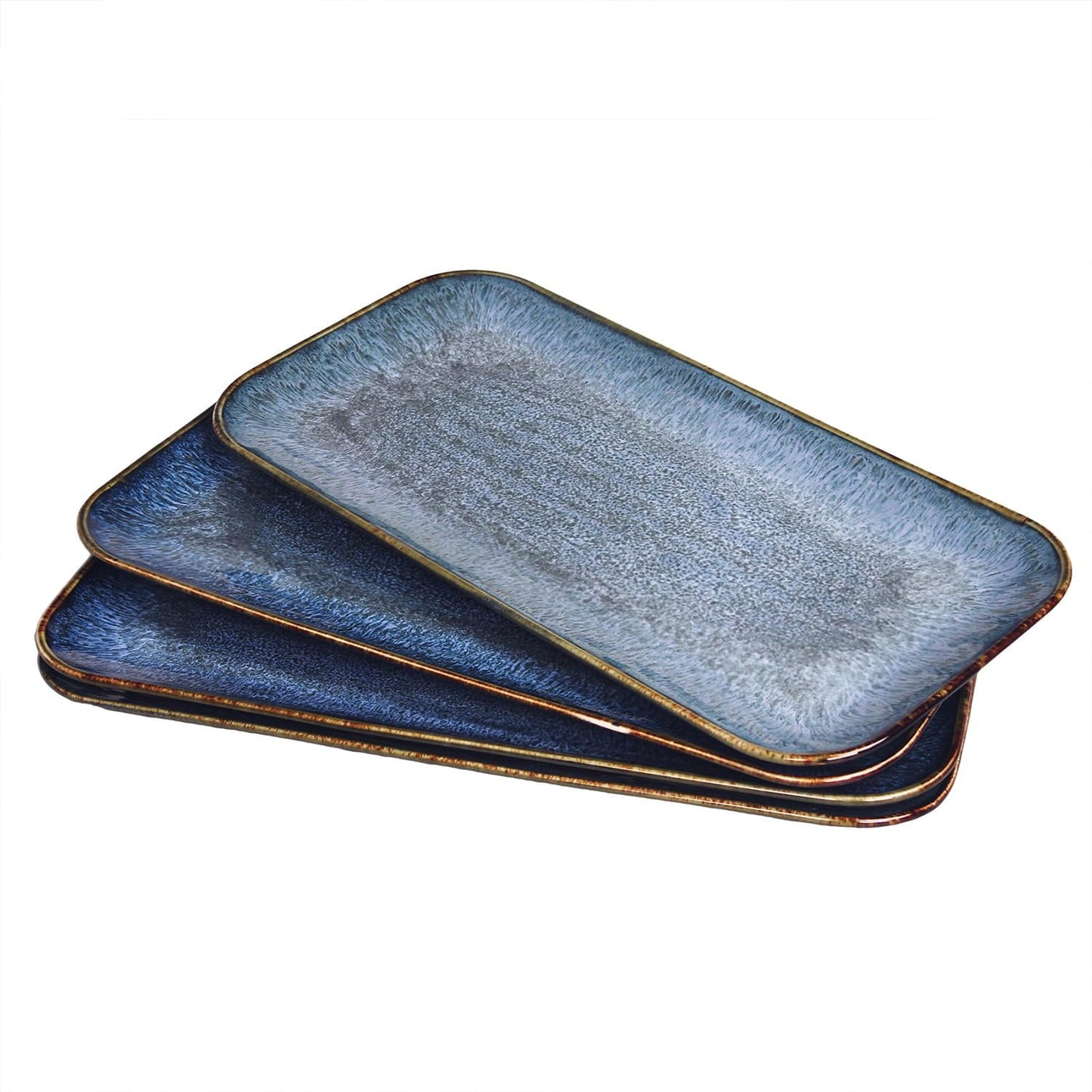 Ceramic Dinner Plates Dish Set,Set of 4, for Lunch snacks - Microwave, Oven & Dishwasher Safe,Scratch Resistant, Dinnerware Kitchen Porcelain Serving Dishes,Blue 12.4 Inch Rectangle plate