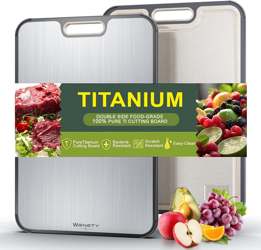 Titanium Cutting Boards for Kitchen, Double Sided Food-Grade Pure Titanium&Wheat Straw PP