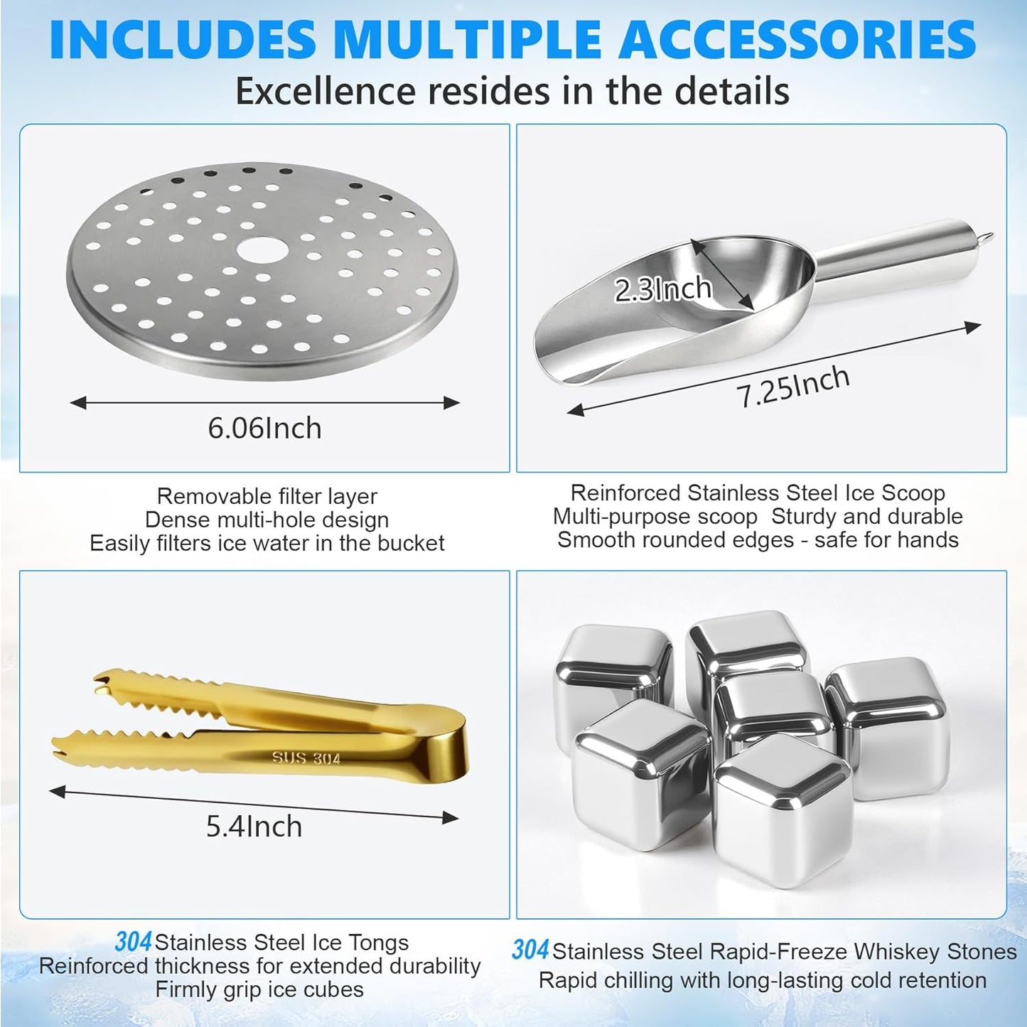 Ice Bucket, Ice Bucket with Silicone Sealing Ring Double-Wall Vacuum Insulation Champagne Buckets with Filter Layer Ice Tongs Ice Scoop (Black-Silver, 3 L)