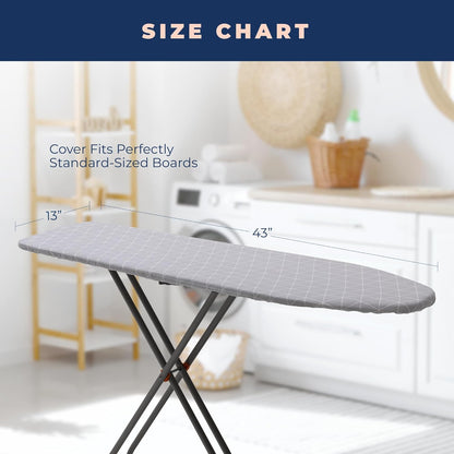 Happhom 13 x 43 Ironing Board Cover and Pad Extra Thick Heavy Duty Padded with Extra White Superior Felt Scorch and Stain Resistant with Elasticized Edges, Compatible with 12"-14" Wide 42"-44" Length