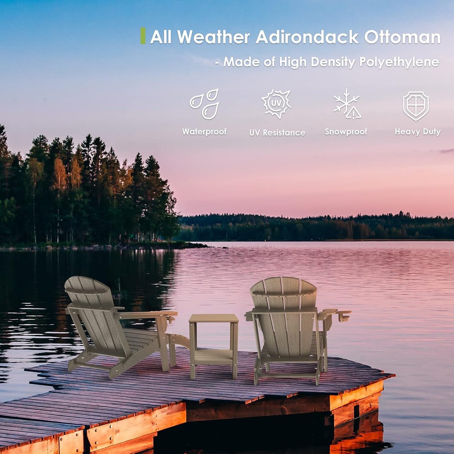 GREENVINES Adirondack-Ottoman | Wood Grain | HDPE Plastic | Outdoor Footrest | All Weather | Foot Rest | Foot Stool | Desert Brown | for Adirondack Chair