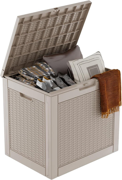 36 Gallon Outdoor Deck Box,Storage Lockable Waterproof Patio Furniture,Garden Tools,Cushions,Pool Accessories Outside Storage Resin Box(Grey Pattern)