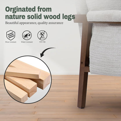 Modern Accent Chairs Set of 2 for Living Room Mid Century Arm Chairs Upholstered Bedroom Chairs Comfy Lounge Chairs with Solid Wood Frame, White