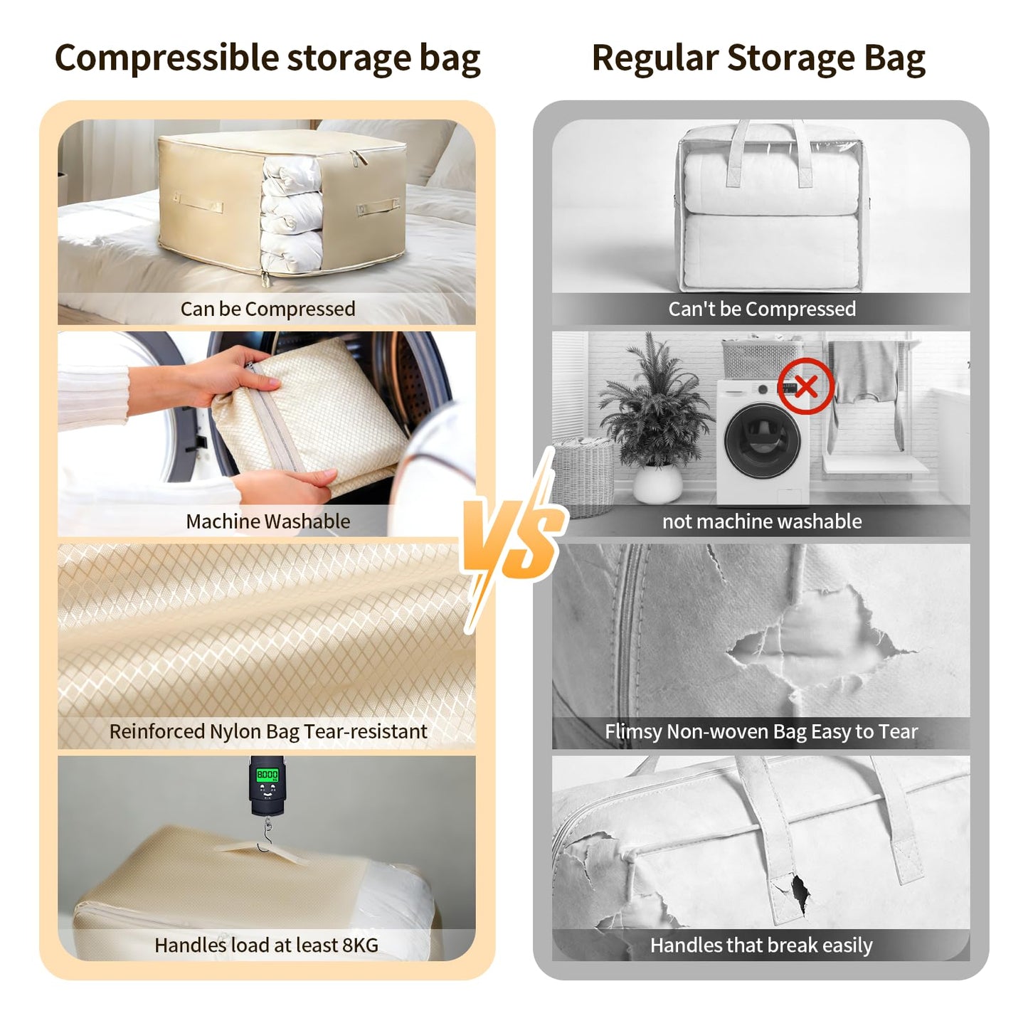 2 Pack Space Saving Comforter Storage Bag with Handle, 3-Layer Compression Blanket Storage Bags