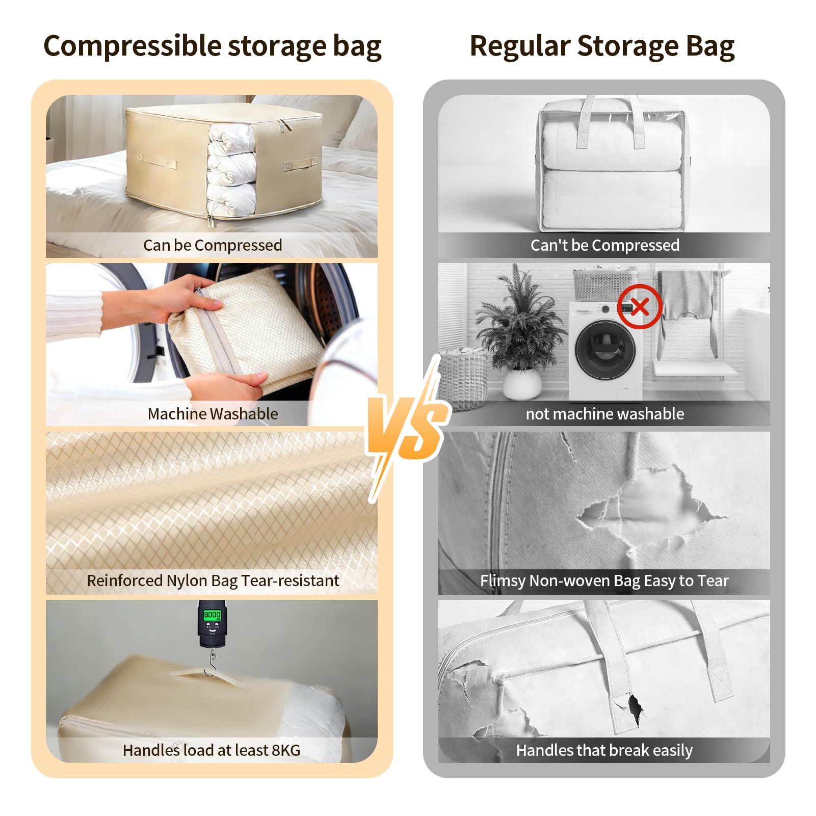 2 Pack Space Saving Comforter Storage Bag with Handle, 3-Layer Compression Blanket Storage Bags