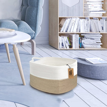 COMFY-HOMI Cotton Rope Woven Basket with Handles for Shelves,Toys,Book, Cloth Storage Baskets Bin for Organizing-13.5"x11"x9.5" Toy Decorative Organizer for Living Room, Bathroom-Light Brown