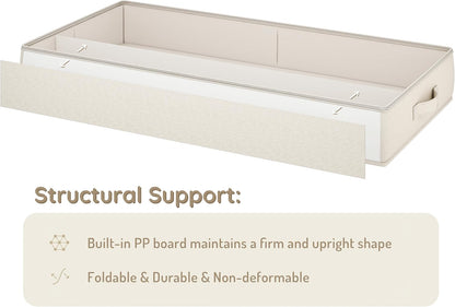 Vailando Under Bed Storage Containers, Underbed Storage Bins with 6 Inches Tall, Clothes Storage Box with Sturdy Handles and Sidewalls, Beige, 2-Pack