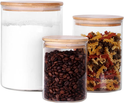 Glass Flour and Sugar Containers, Set of 3 Large Glass Flour Canister with Airtight Lids, Pantry Storage Containers for Suger, Rice, Salt (100 OZ/54 OZ/27 OZ)