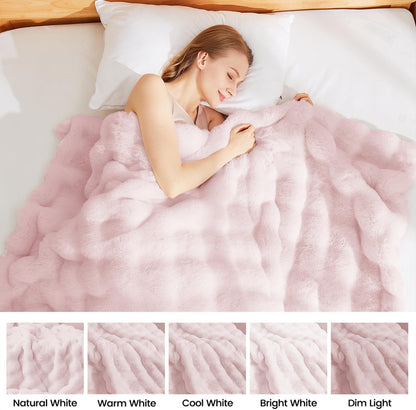 Latepis Pink Faux Fur King Blanket for Bed Bubble Cute Soft Warm Comforter Thick Furry Blanket for Sofa Bedroom Cozy Blankets for Women Gift Luxury Blankets for All Seasons 90''x108'', 860gsm