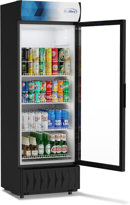 KoolMore DGDR-1D-12C 24 in. 12 Commercial One Glass Door Beverage Display Merchandiser Refrigerator Cooler, ETL Listed in Black, 12.1 cu. ft