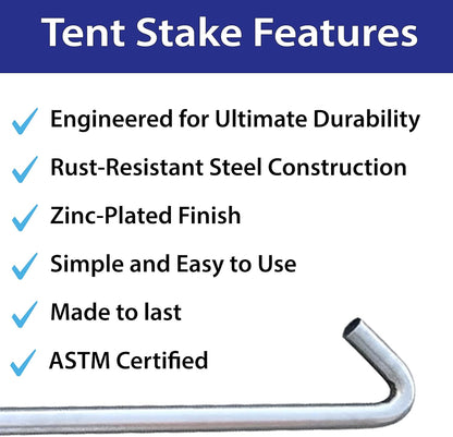 Moose Supply Steel Tent Stakes Heavy Duty Ground Stake, Metal Stakes to Anchor Commercial Inflatables, Outdoor Camping Canopy, Fence, Garden Tent Accessories, 1" Diameter x 18" Length, 10 Pack