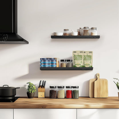 Floating Wall Shelves 2-Pack - Rustic Black 16-inch Wooden Wall Shelves for Storage and Décor, Multi-Functional and Easy to Install for Living Room, Bedroom, and Kitchen