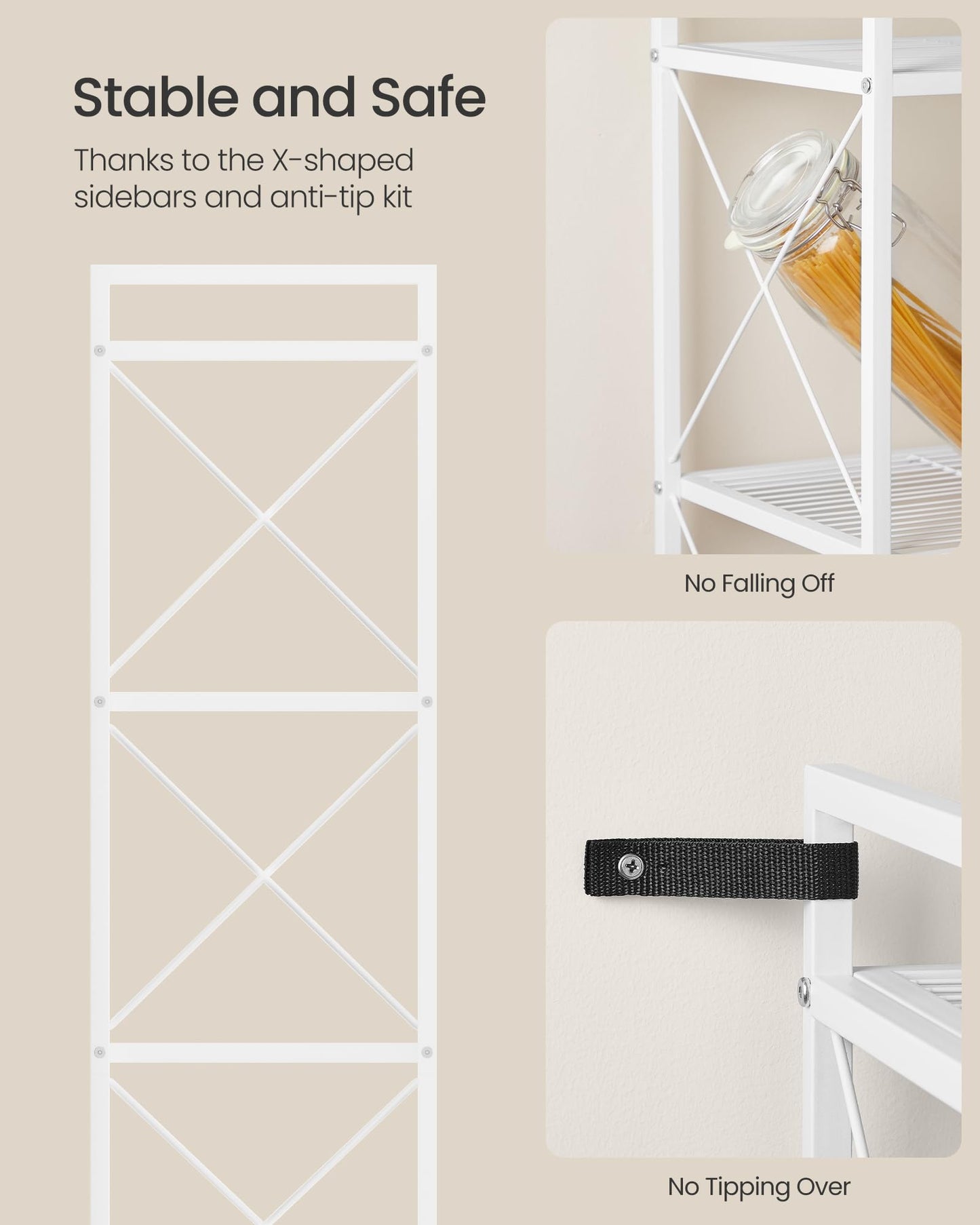 SONGMICS 5-Tier Metal Storage Rack, Shelving Unit with X Side Frames